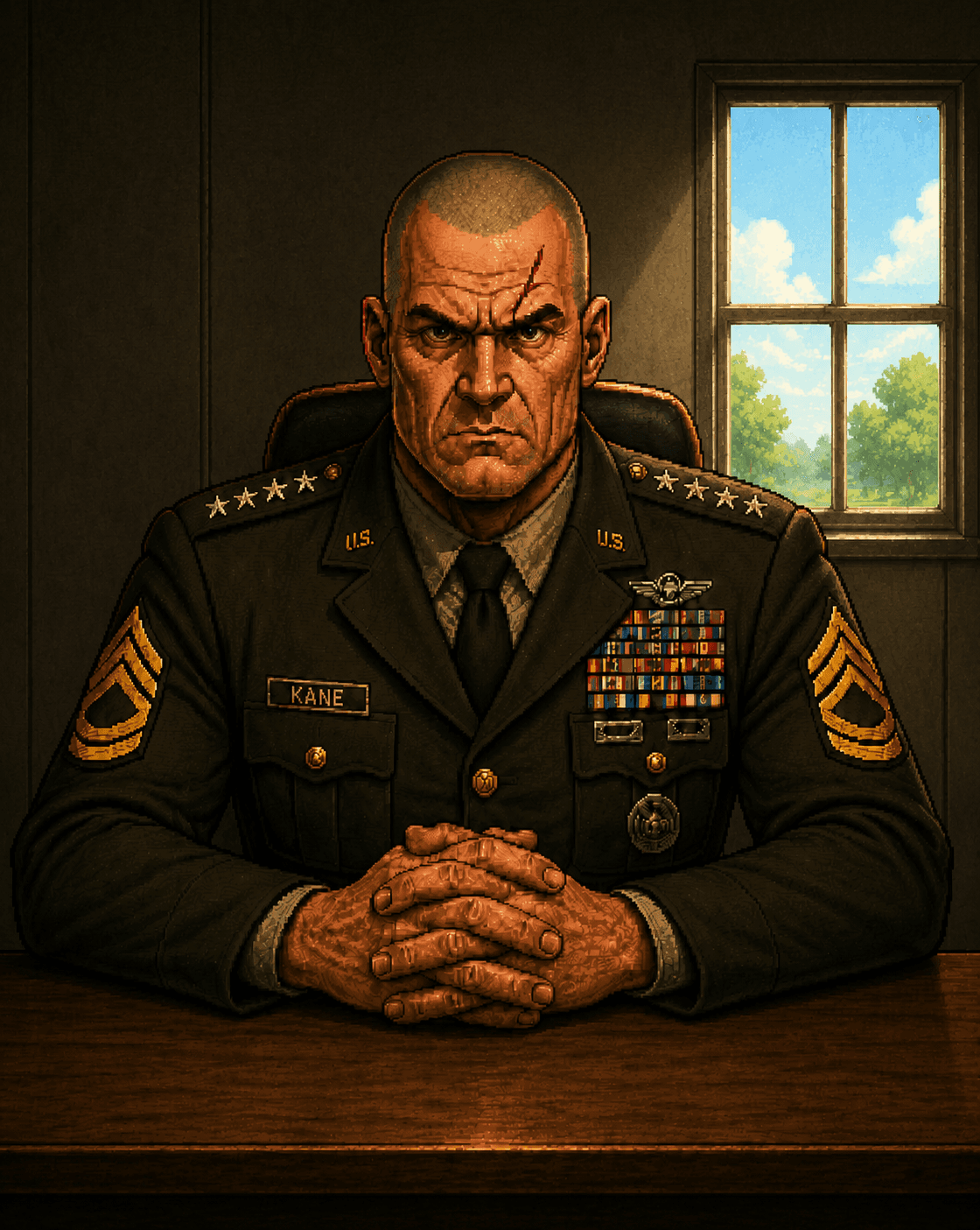 Captain Bro seated in his office